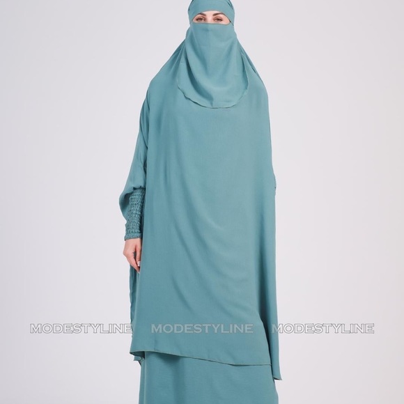 3 pc Jilbab set Turquoise Abaya set, Jilbab skirt and khimar with niqab Islamic - Picture 3 of 8